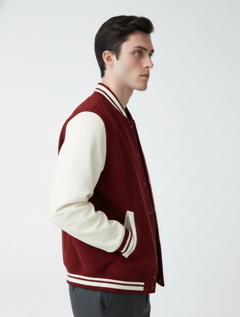 Chaudhar's Embroidered Red Varsity Jacket