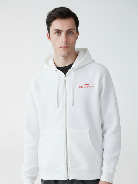 Chaudhar's White Zip Hoodie
