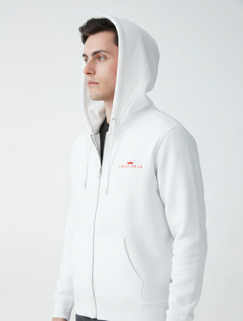 Chaudhar's White Zip Hoodie