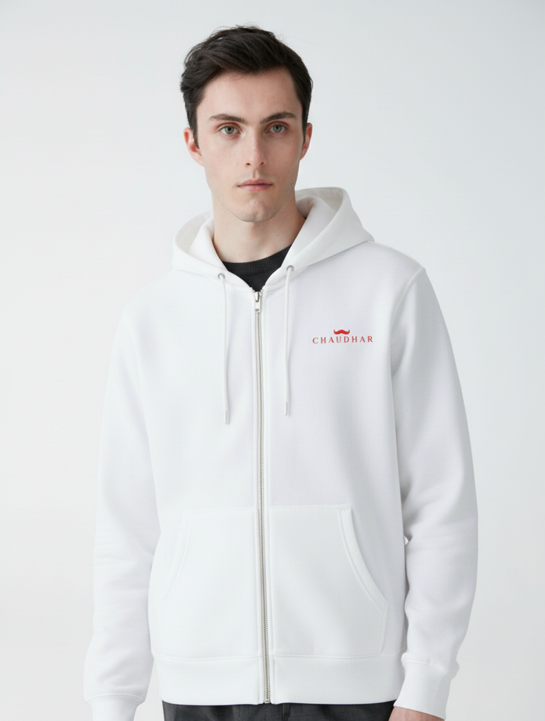 Chaudhar's White Zip Hoodie