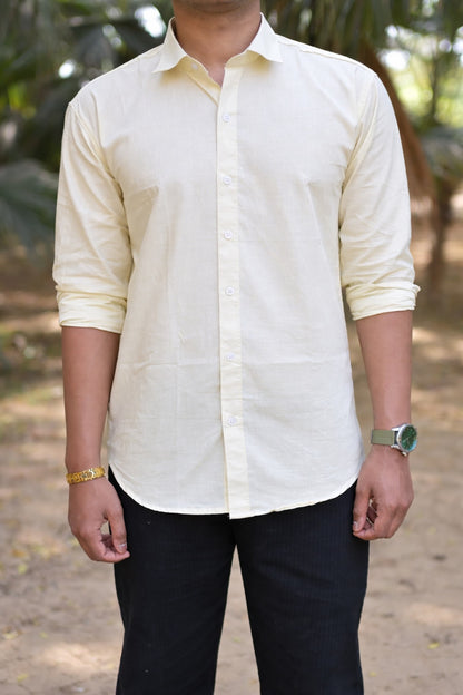 Chaudhar Slim Fit Yellow Linen Shirt